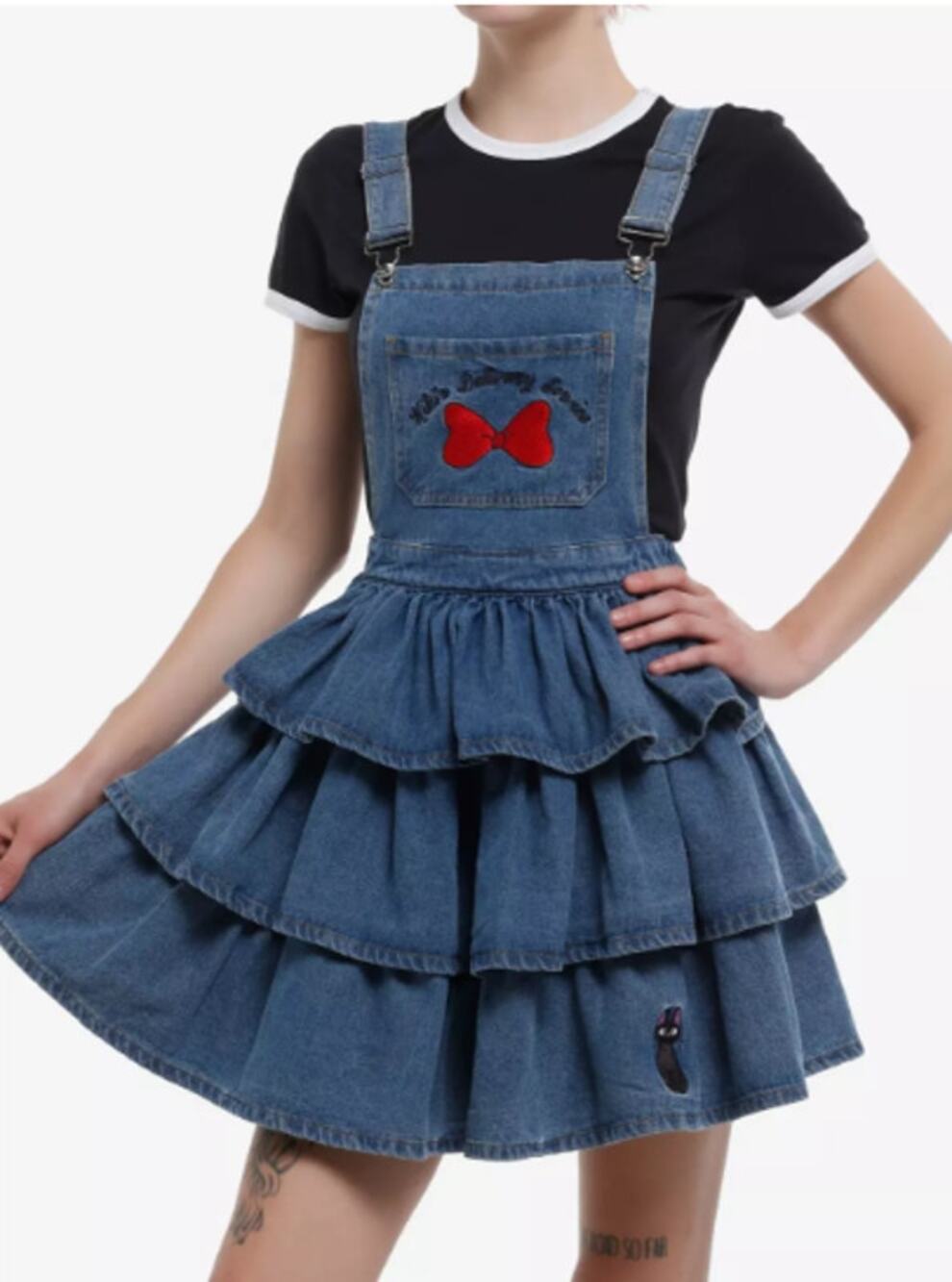 NEW Studio Ghibli Kiki's Delivery Service Jiji Bow Denim Skirtall Dress M 4096